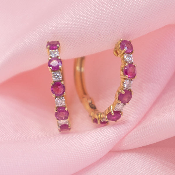 Pink Sapphire Row Hoops