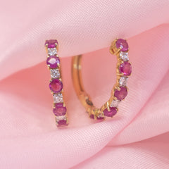 Pink Sapphire Row Hoops