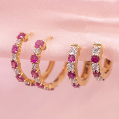 Pink Sapphire Row Hoops (Small)